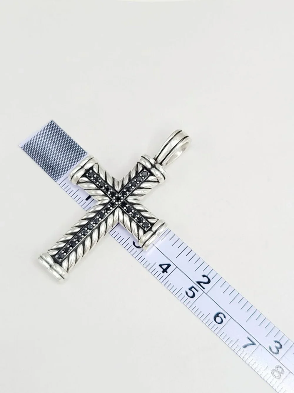 David Yurman Large Chevron Cross Pendant w/ Pavé Black Diamonds - 41.5mm